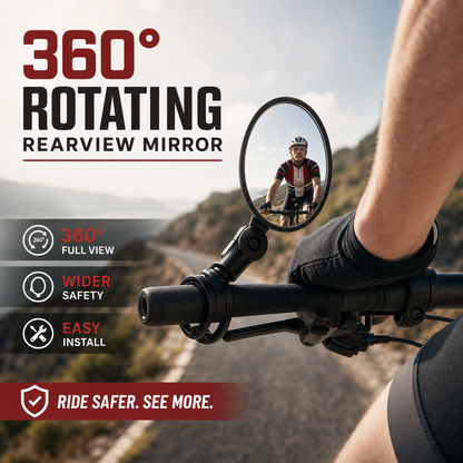 ⏳🔥LIMITED-TIME 50% OFF! ⏰360° Rotating Rearview Mirror – Clear view behind, no more neck twisting. Fits bikes, e‑bikes & motorcycles. Tool‑free silicone strap! 🛡️✨