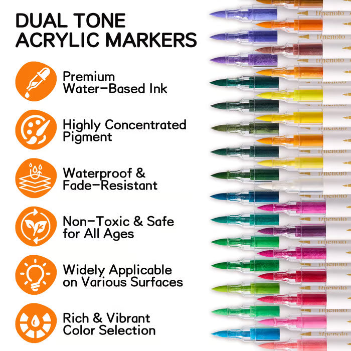 Acrylic Paint Markers Set (12/24/36/48/60 Colors, Stackable Box) - Automatic Ink Control, Waterproof Flexible Tip, High-Opacity Lightfast Colorful Art Supplies, Layering Capable, Craft Supplies for Adults, Art for Kids