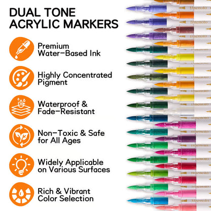 Acrylic Paint Markers Set (12/24/36/48/60 Colors, Stackable Box) - Automatic Ink Control, Waterproof Flexible Tip, High-Opacity Lightfast Colorful Art Supplies, Layering Capable, Craft Supplies for Adults, Art for Kids