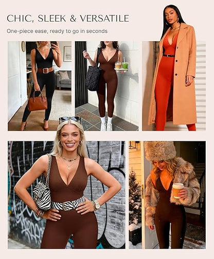 🎉Last Day Promotion 49% OFF💞Deep V Shapewear with Chest Support Breathable High-Waisted Tummy Control Jumpsuit