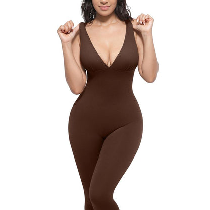 🎉Last Day Promotion 49% OFF💞Deep V Shapewear with Chest Support Breathable High-Waisted Tummy Control Jumpsuit