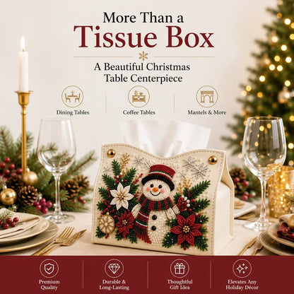 🎄✨ Decorative Beaded Christmas Tissue Box Cover – Elegant Santa, Snowman & Reindeer Holiday Decor