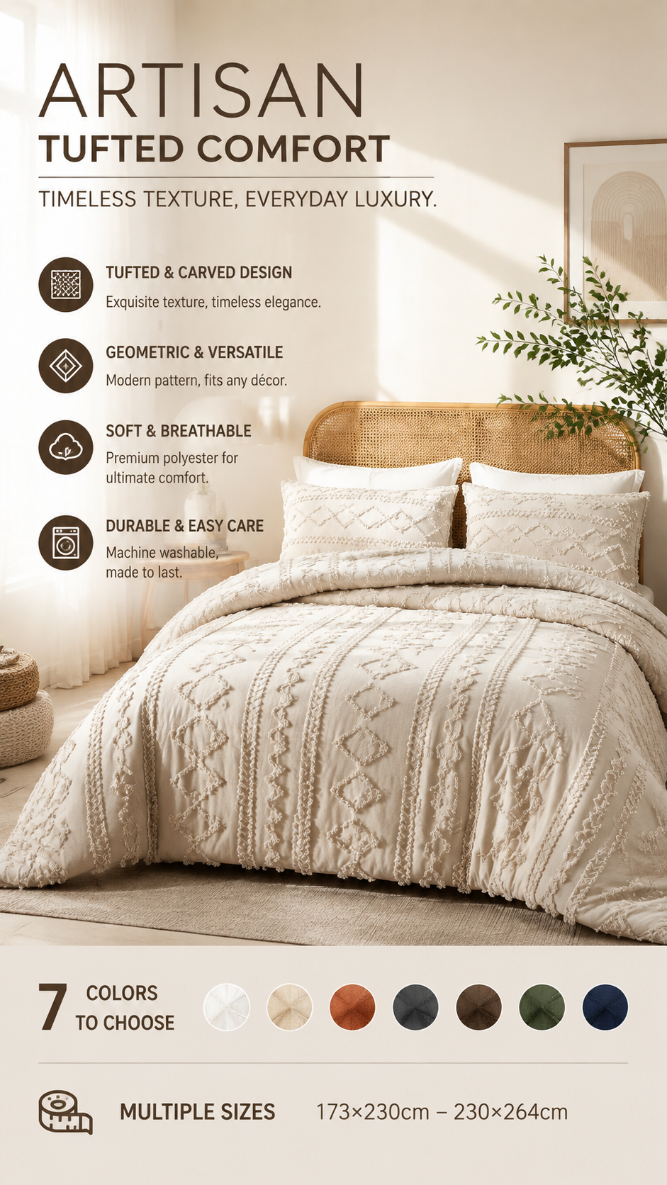 3-piece tufted bedding set with cut-out pattern