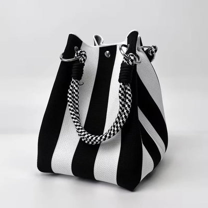 🏆👜 Limited-Time Sale: 50% OFF 🌴 Boho Striped Knit Bucket Handbag for Women – Handmade Summer Beach Shoulder Bag