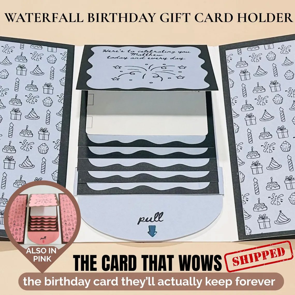 ⏳BUY 1 GET 2 FREE Today!! 🎂✨ Handmade Waterfall Birthday Gift Card Booklet🎁💖
