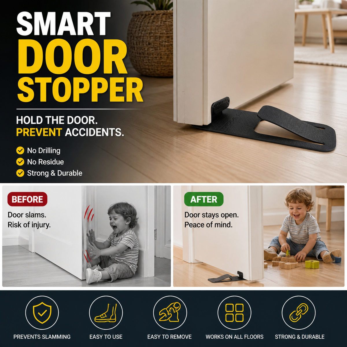 🚪 Adhesive Door Stopper Protector | No Drill