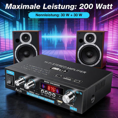 Audioverstärker 2-Kanal 600W Mini HIFI Digital Bluetooth Verstärker mit FM-Radio