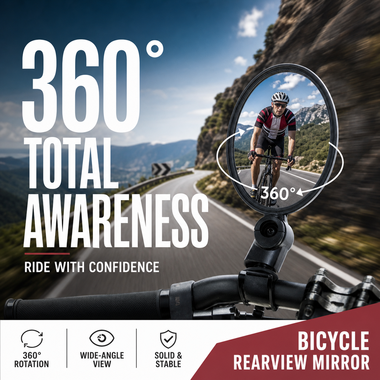 ⏳🔥LIMITED-TIME 50% OFF! ⏰360° Rotating Rearview Mirror – Clear view behind, no more neck twisting. Fits bikes, e‑bikes & motorcycles. Tool‑free silicone strap! 🛡️✨