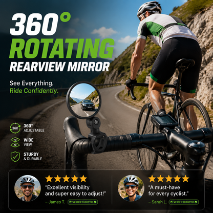 ⏳🔥LIMITED-TIME 50% OFF! ⏰360° Rotating Rearview Mirror – Clear view behind, no more neck twisting. Fits bikes, e‑bikes & motorcycles. Tool‑free silicone strap! 🛡️✨