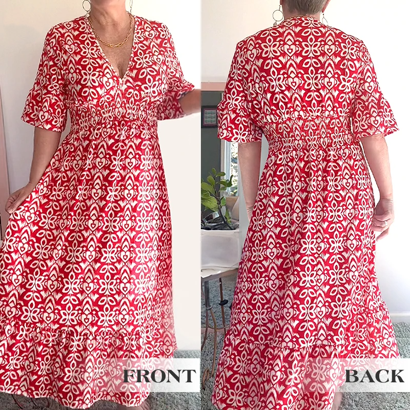 💥Limited time special price ￡13.99!💐✨Bohemian casual print V-neck waist wrap long dress