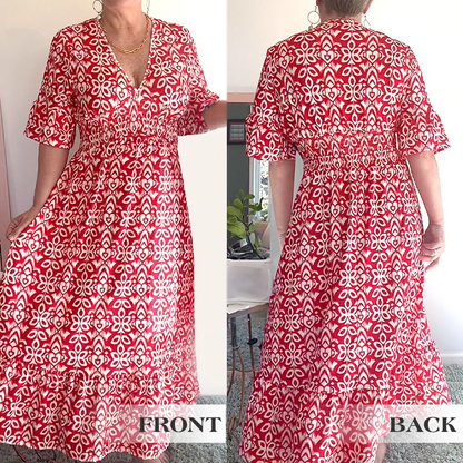 💥Limited time special price ￡13.99!💐✨Bohemian casual print V-neck waist wrap long dress