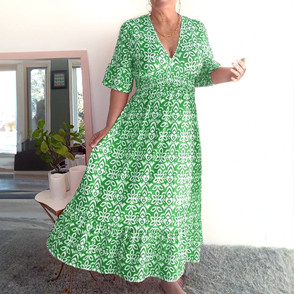 💥Limited time special price ￡13.99!💐✨Bohemian casual print V-neck waist wrap long dress