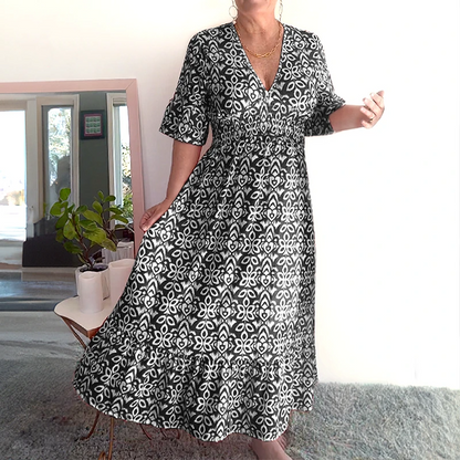 💥Limited time special price ￡13.99!💐✨Bohemian casual print V-neck waist wrap long dress