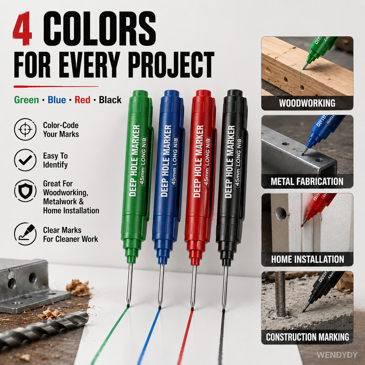 ✏️ Deep Hole Marker – 45mm Extra-Long Nib for Hard-to-Reach Marking