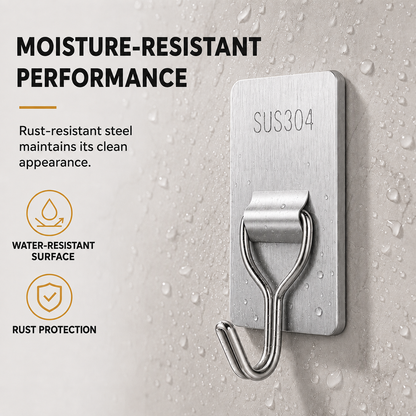 Stainless Steel Wall Hooks – No‑Drill with Waterproof Mounting