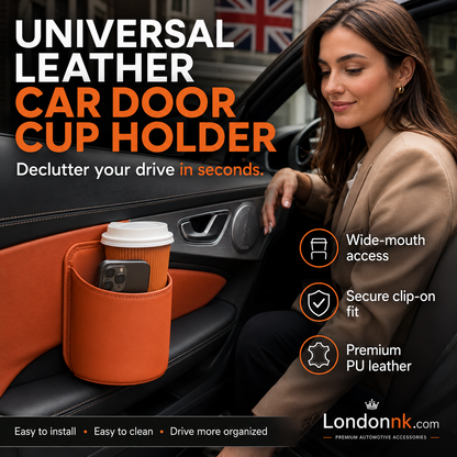 🥳2026 HOT SALE🥳💞50K+ SOLD!🚗🧺 50% OFF! Leather Car Door Cup Holder – Wide‑mouth opening, easy reach for drinks & phone. Clip‑on secure fit. PU leather, tough & stylish. 🛡️✨
