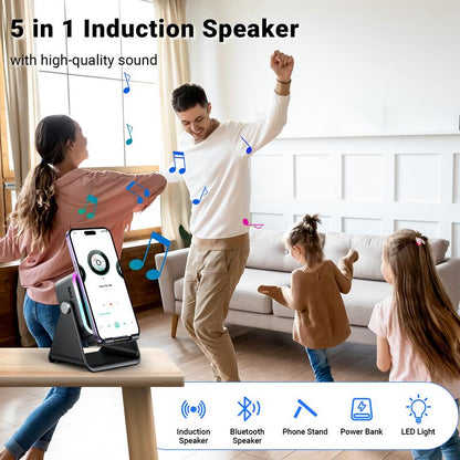 5-in-1 wireless Bluetooth speaker with induction function and adjustable cell phone holder
