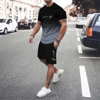 💥 50% OFF FLASH SALE! Men‘s Gradient 2-Piece Set – T-Shirt & Shorts, Breathable & Relaxed Fit 🌈💨 【Limited Time】