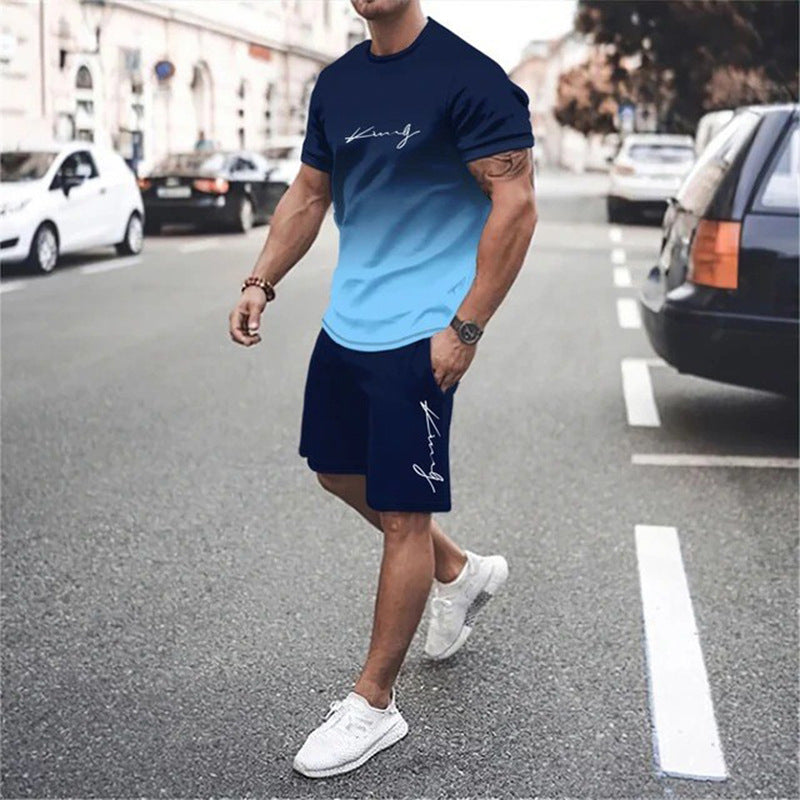 💥 50% OFF FLASH SALE! Men‘s Gradient 2-Piece Set – T-Shirt & Shorts, Breathable & Relaxed Fit 🌈💨 【Limited Time】