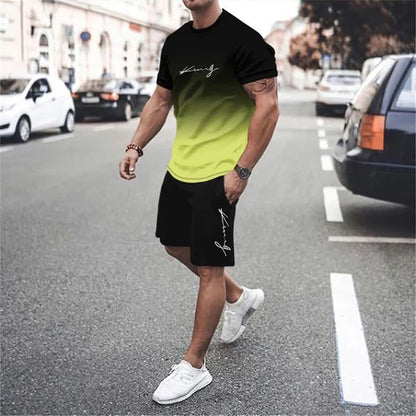 💥 50% OFF FLASH SALE! Men‘s Gradient 2-Piece Set – T-Shirt & Shorts, Breathable & Relaxed Fit 🌈💨 【Limited Time】