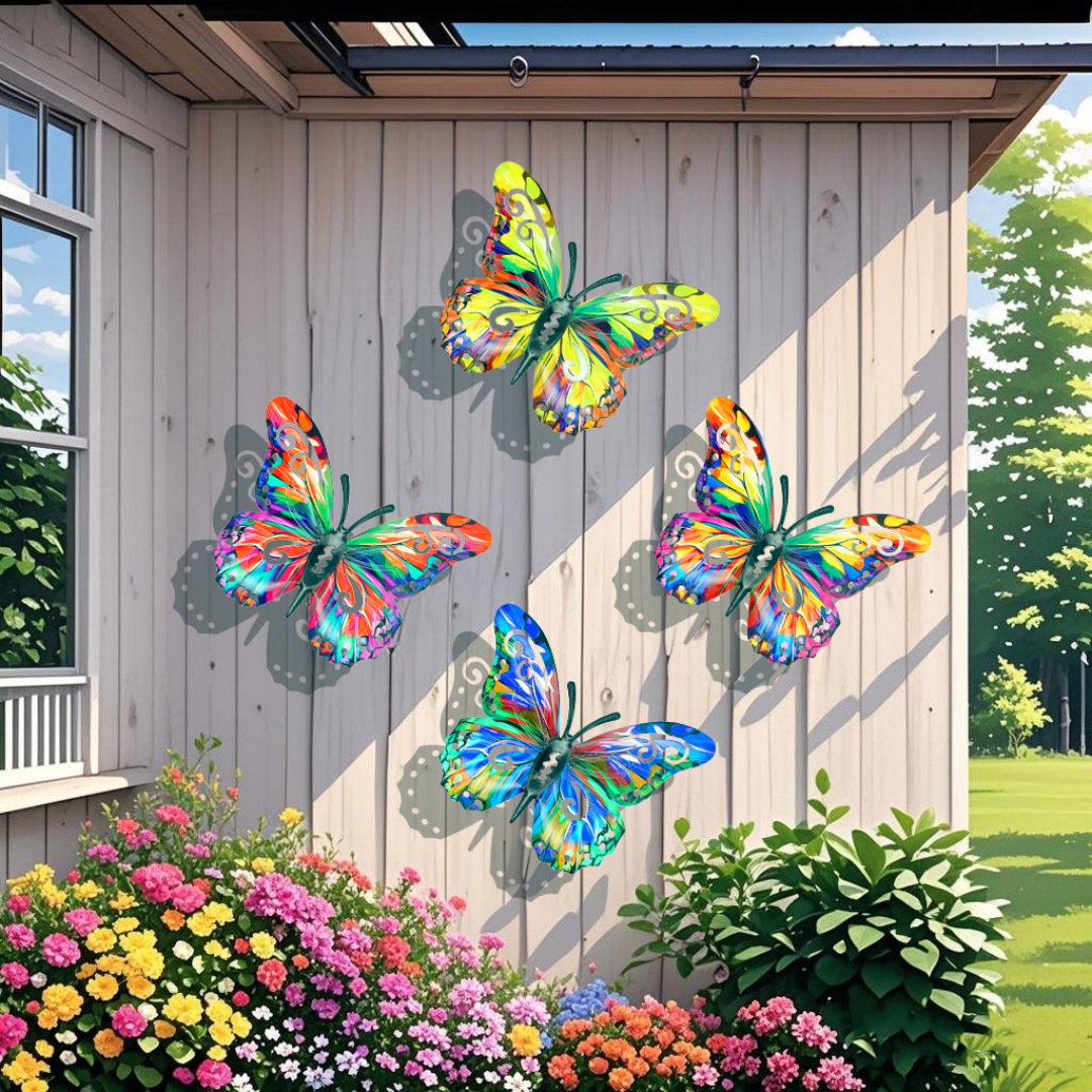 🦋4Pcs Butterfly Metal Wall Decor, Outdoor Hanging Wall Art Sculptures Decoration