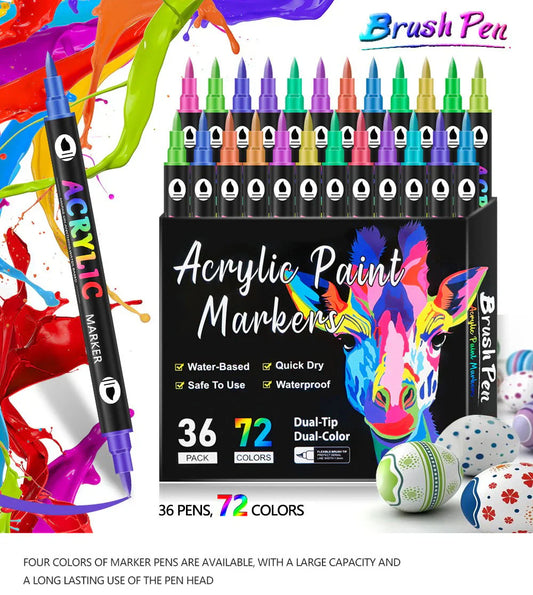 🎨Last Day 49% OFF🔥 Dual Tip Acrylic Paint Pen Marker - 24/48/72 Colors
