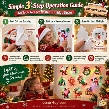 🎄50% OFF NOW! LED Christmas Light-Up Wall Decals, Battery Powered Peel and Stick Glowing Xmas Stickers, Luminous Window Wall Decor, Holiday Party Ornaments & Christmas Gift