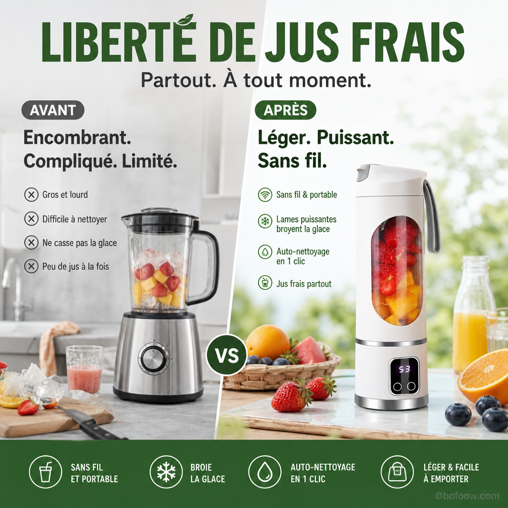 🍊🥤 450 ml Portable Cordless Blender | Digital LED Display, Dual Lid & 30-Second Blend