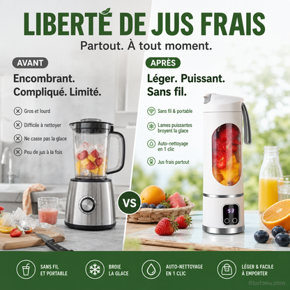 🍊🥤 450 ml Portable Cordless Blender | Digital LED Display, Dual Lid & 30-Second Blend