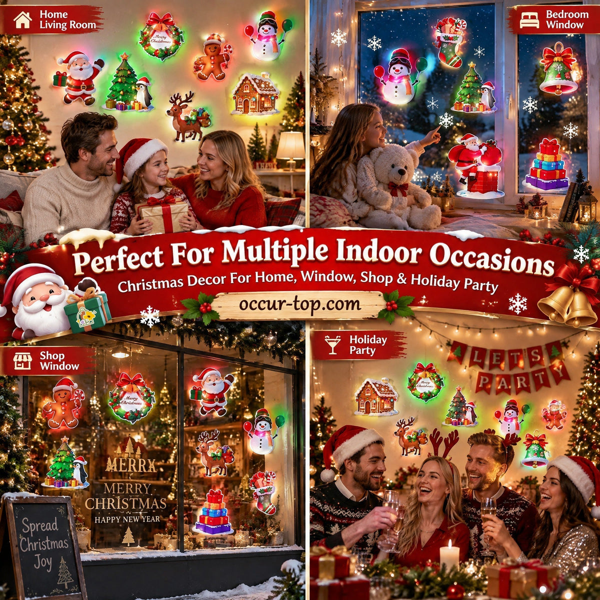 🎄50% OFF NOW! LED Christmas Light-Up Wall Decals, Battery Powered Peel and Stick Glowing Xmas Stickers, Luminous Window Wall Decor, Holiday Party Ornaments & Christmas Gift