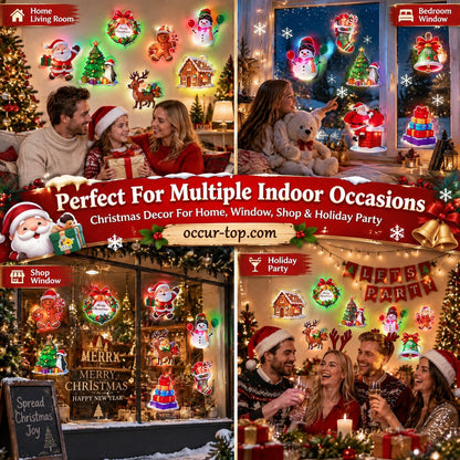🎄50% OFF NOW! LED Christmas Light-Up Wall Decals, Battery Powered Peel and Stick Glowing Xmas Stickers, Luminous Window Wall Decor, Holiday Party Ornaments & Christmas Gift