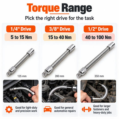 1/2 Inch 35cm Multifunctional Socket Wrench Set - 3 Bendable Shafts, Wrench Extender, Connecting Rod - Work Tools, Cars Accessories, Car Stuff, Field Mechanic Tools