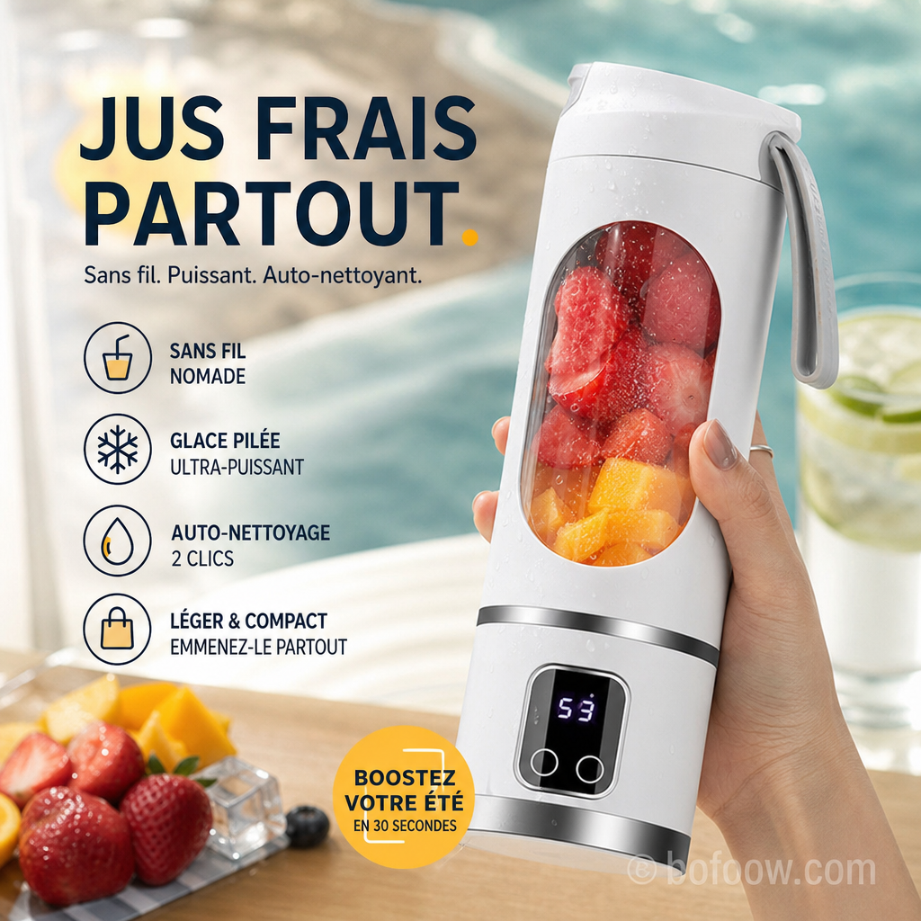 🍊🥤 450 ml Portable Cordless Blender | Digital LED Display, Dual Lid & 30-Second Blend