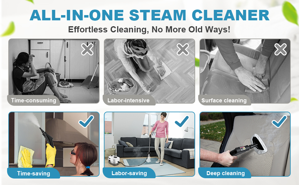 Handheld Steam Cleaner, 2500W High-Powered, Heats Up in 15 Seconds, Multi-Function Steam Cleaner, 3 Temperature Settings, 32-Ounce Pressurized Deep-Cleaning Steam Cleaner, Comes with 10 Accessories, Suitable for Windows, Grease, Cars, and Home Use