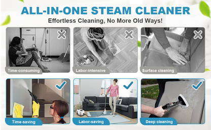 Handheld Steam Cleaner, 2500W High-Powered, Heats Up in 15 Seconds, Multi-Function Steam Cleaner, 3 Temperature Settings, 32-Ounce Pressurized Deep-Cleaning Steam Cleaner, Comes with 10 Accessories, Suitable for Windows, Grease, Cars, and Home Use