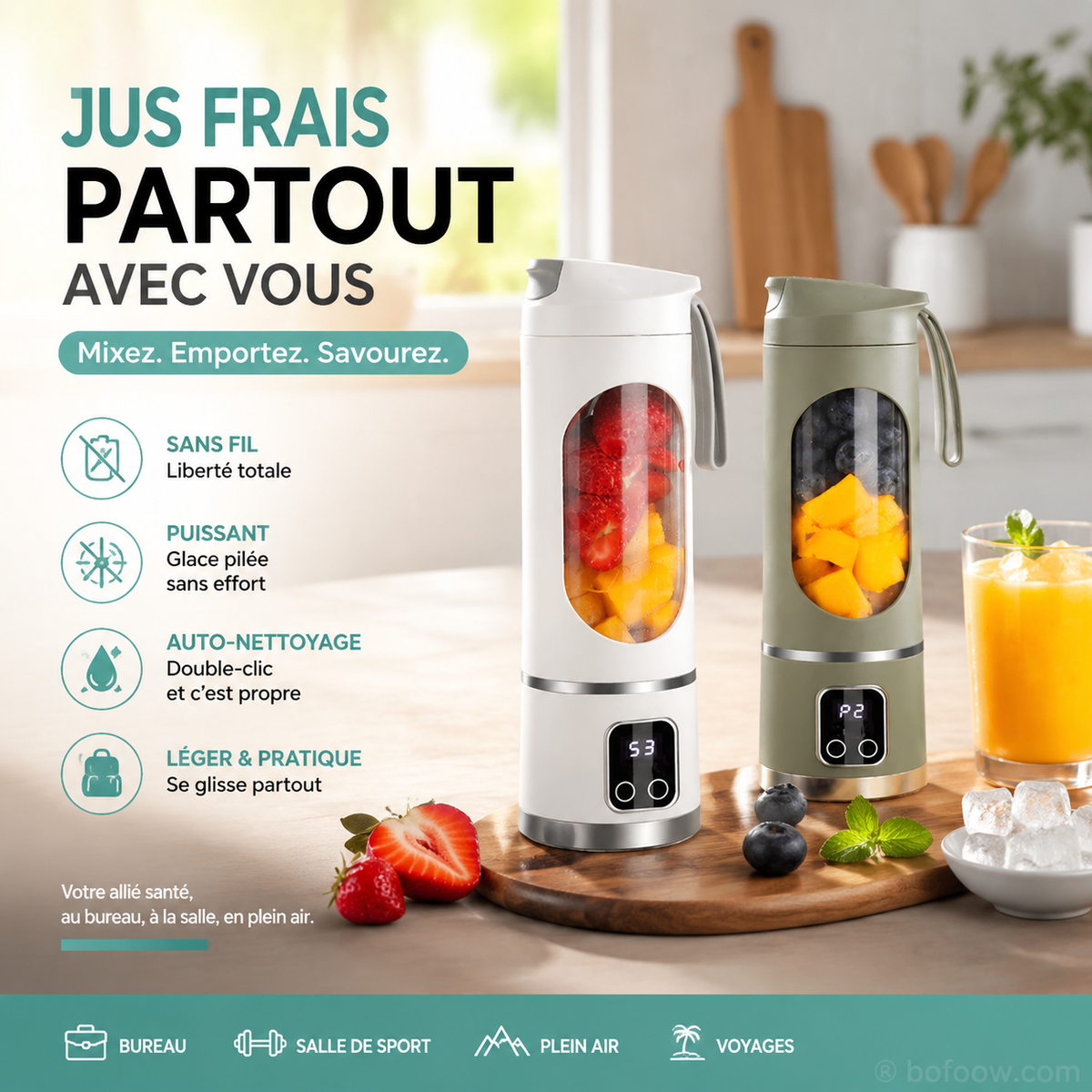 🍊🥤 450 ml Portable Cordless Blender | Digital LED Display, Dual Lid & 30-Second Blend