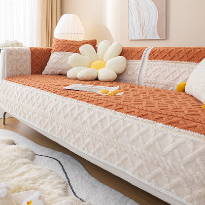Solid Color Cotton Velvet Sofa Cover, Quilted Simple Modern Sofa Cover, Anti-Slip Sofa Cushion Cover for Home Living Room & Bedroom