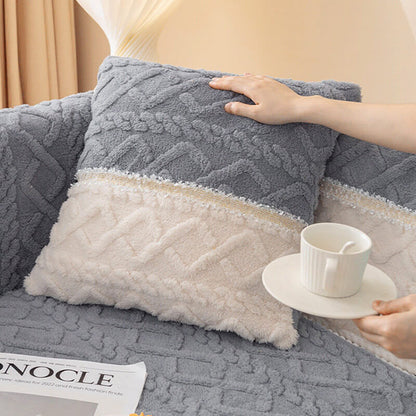 Solid Color Cotton Velvet Sofa Cover, Quilted Simple Modern Sofa Cover, Anti-Slip Sofa Cushion Cover for Home Living Room & Bedroom