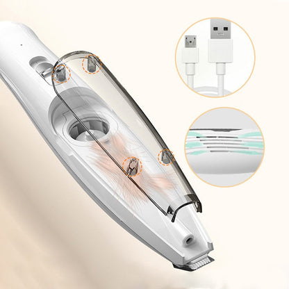 Pets Paw Trimmer with Powerful Suction Vacuum, Cordless Pet Grooming Kit with Hair Collection, LED Light, Low Noise, Small Dog Clippers for Face, Paws, Ears, Eyes, Feet