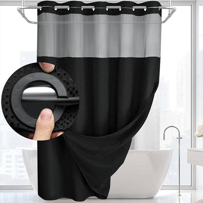 Grey No Hook Shower Curtain with Snap in Liner
