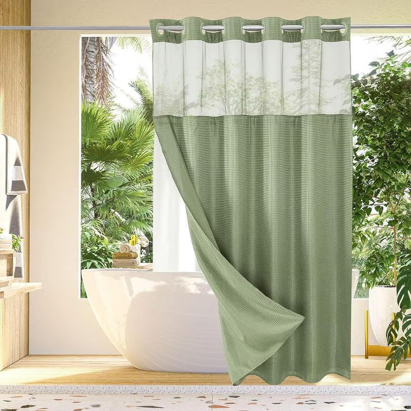 Grey No Hook Shower Curtain with Snap in Liner