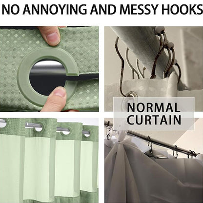Grey No Hook Shower Curtain with Snap in Liner