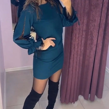 💖Limited Time Holiday Sale 50% off💖Long Sleeve Mesh Dress with Round Neck