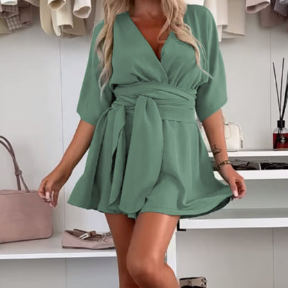 🎉🛍️2025 Summer New Arrivals👗Women's Elegant Short Sleeves Shorts Romper