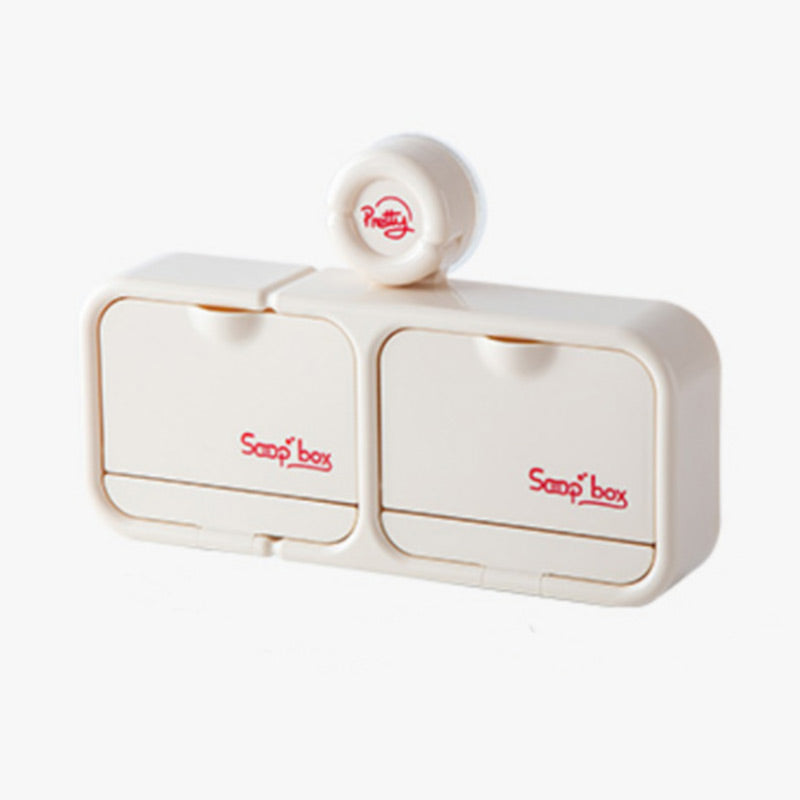 Wall-Mounted Soap Dish with Suction Cup & Flip-Top Lid