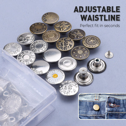 Removable No-Sew Jeans Buttons Set