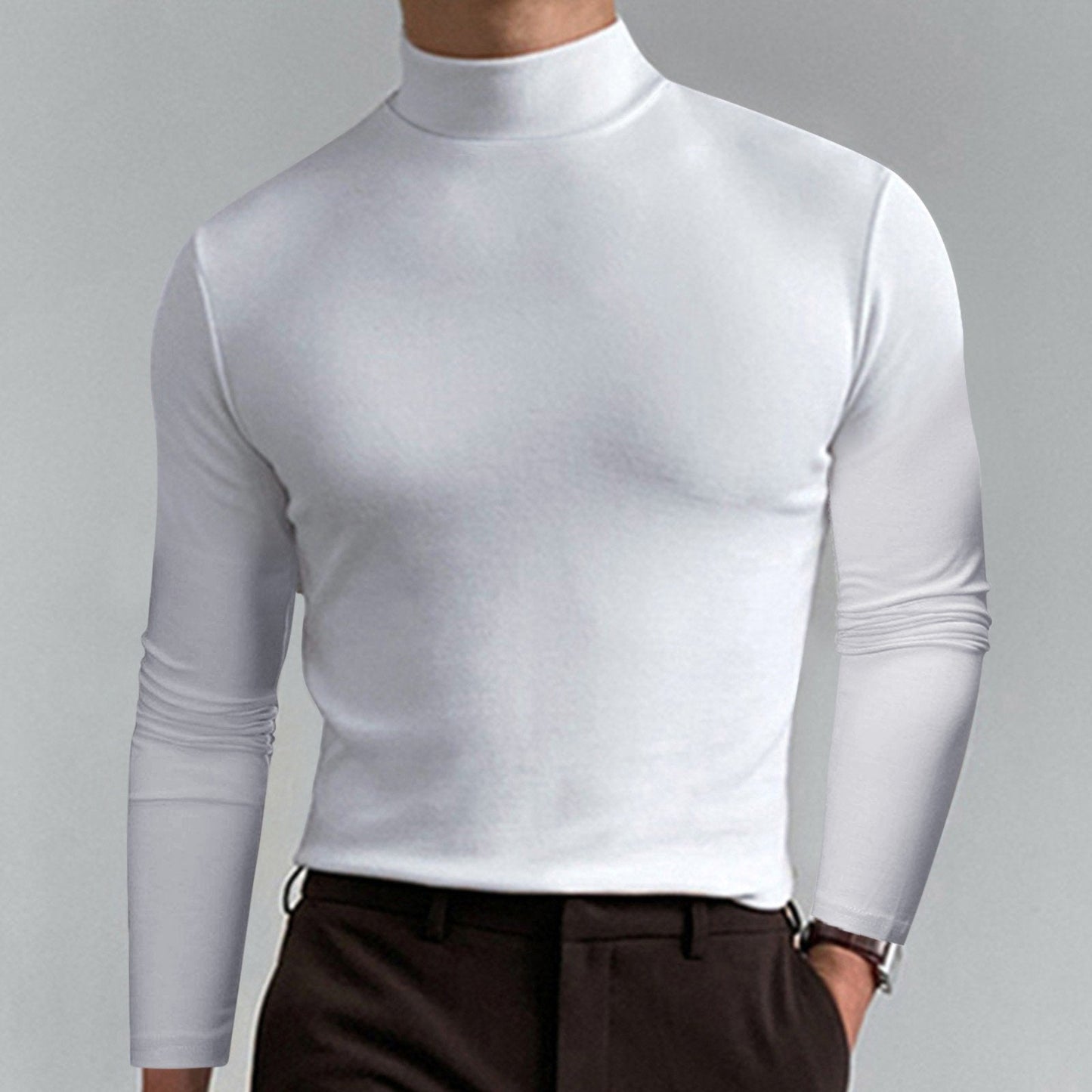 👕 50% OFF NOW! ✨ Men's High Neck Slim Fit T-Shirt - Stretchy & Breathable Fabric, Modern Style for Gym or Casual Wear 🏃‍♂️📦