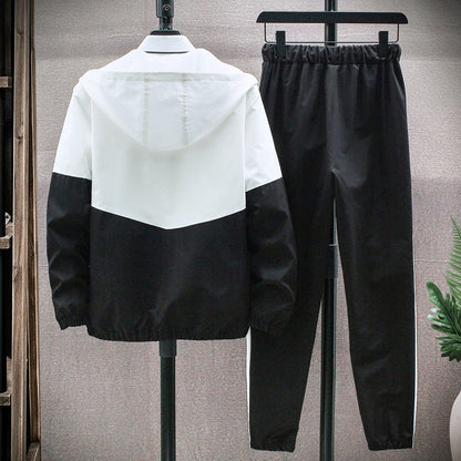 💥Men's Comfortable Color-Block Hooded Jacket & Drawstring Pants