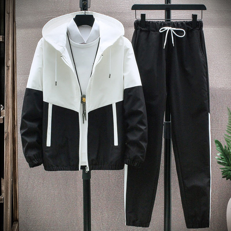 💥Men's Comfortable Color-Block Hooded Jacket & Drawstring Pants