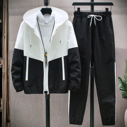 💥Men's Comfortable Color-Block Hooded Jacket & Drawstring Pants